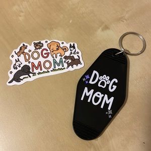 HANDMADE 💛 Dog Mom waterproof sticker and motel keychain set🐶🧡